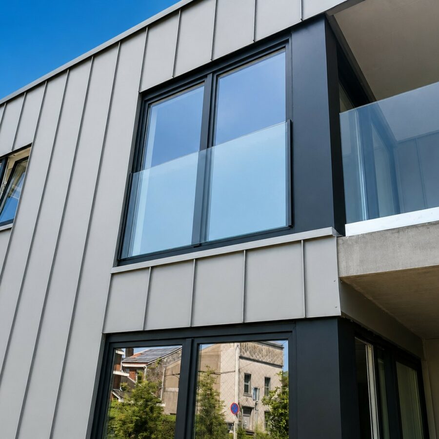 Garde-corps en verre sur châssis d'une résidence à Boncelles